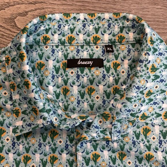 Breezy Golf Polo Men's XL Green Performance Cactus All Over Print Graphic Preppy - Picture 3 of 7
